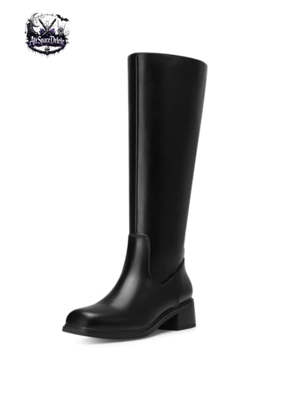 Women Square Toe Knee High Boots Low Block Heel Side Zip Comfort